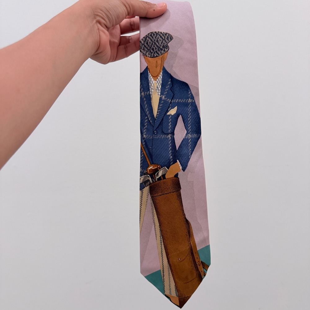 VTG Polo Ralph Lauren Golf Tie 100% Silk Golfer Golf Bag Print Made USA 4 Preppy